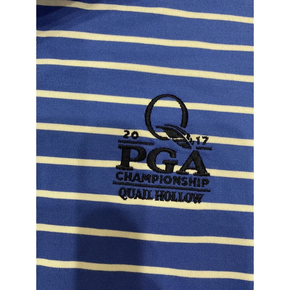 Polo Golf Ralph Lauren Shirt Mens Medium Performance Striped Blue Quail Hollow M